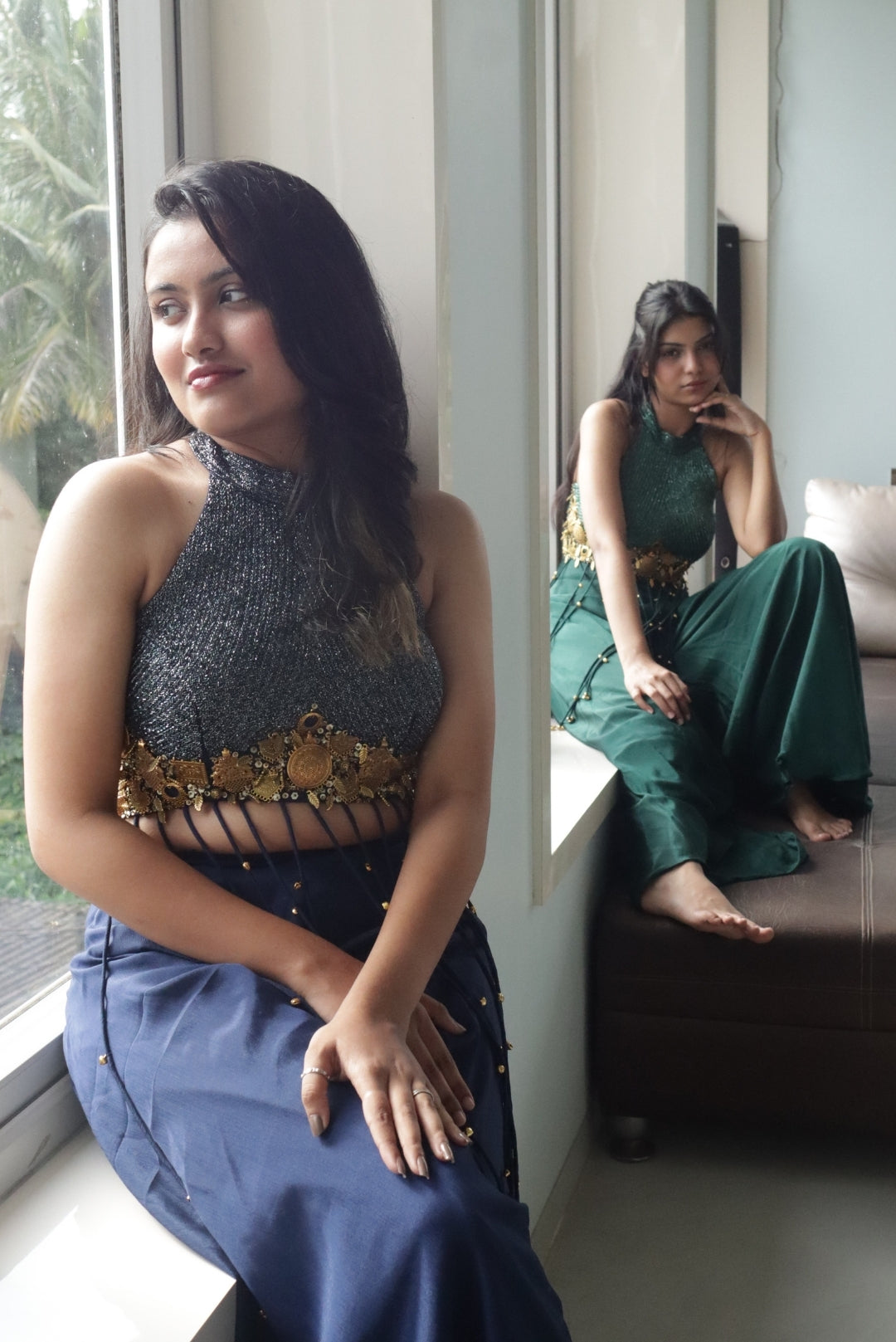 Embroidered Sequin Blouse & Flared Palazzo Set