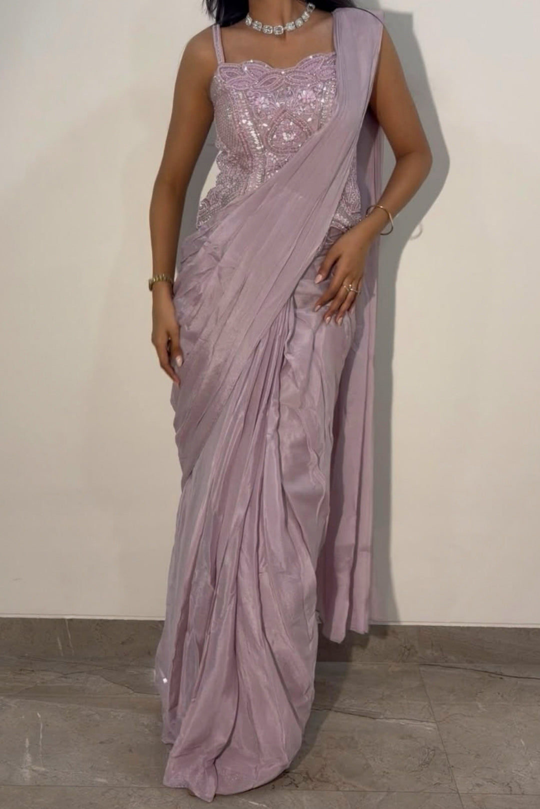 Lilac Sequin Corset Saree