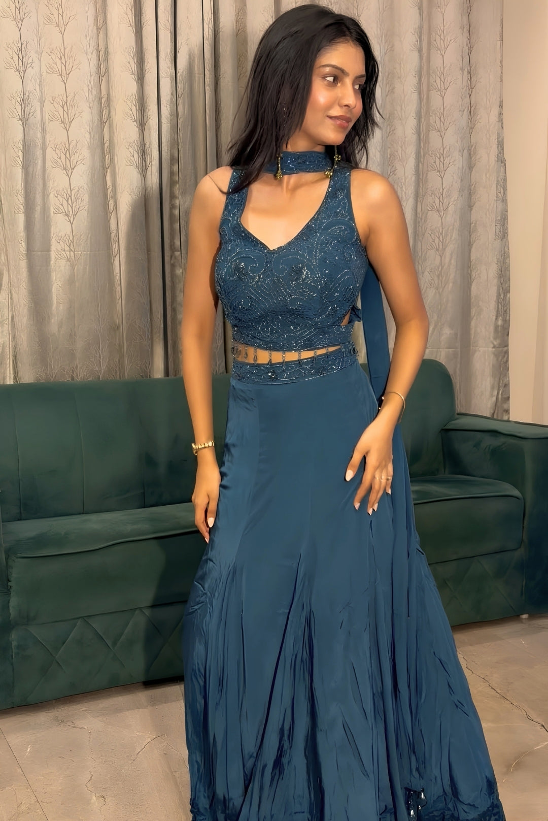 Dreamy Blue Fish Cut Lehenga