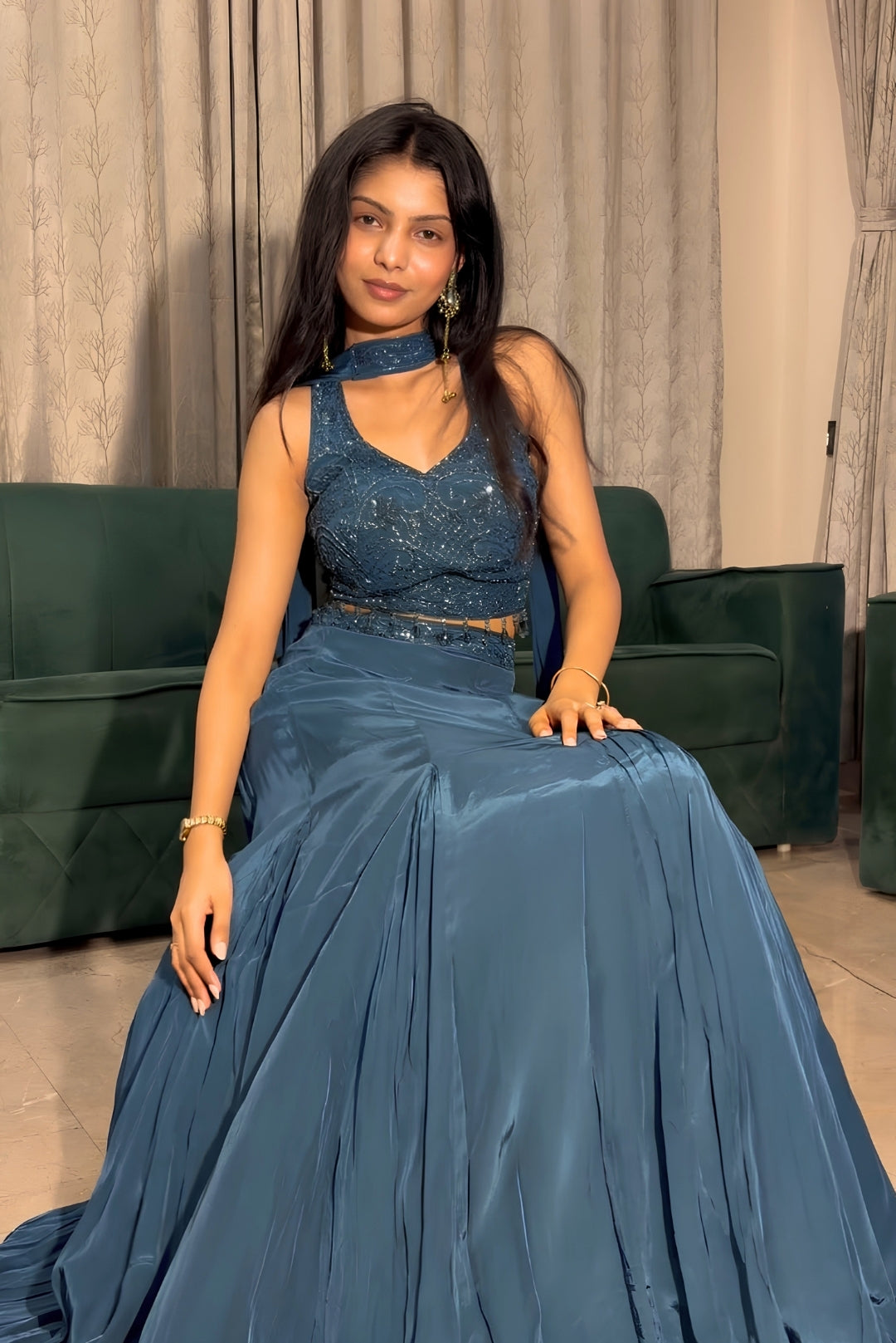 Dreamy Blue Fish Cut Lehenga