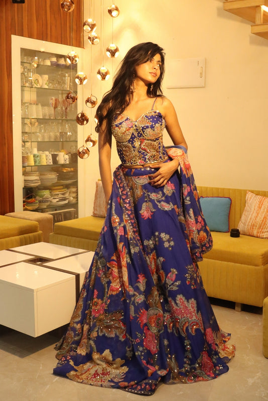 Blue Floral Corset Style Lehenga