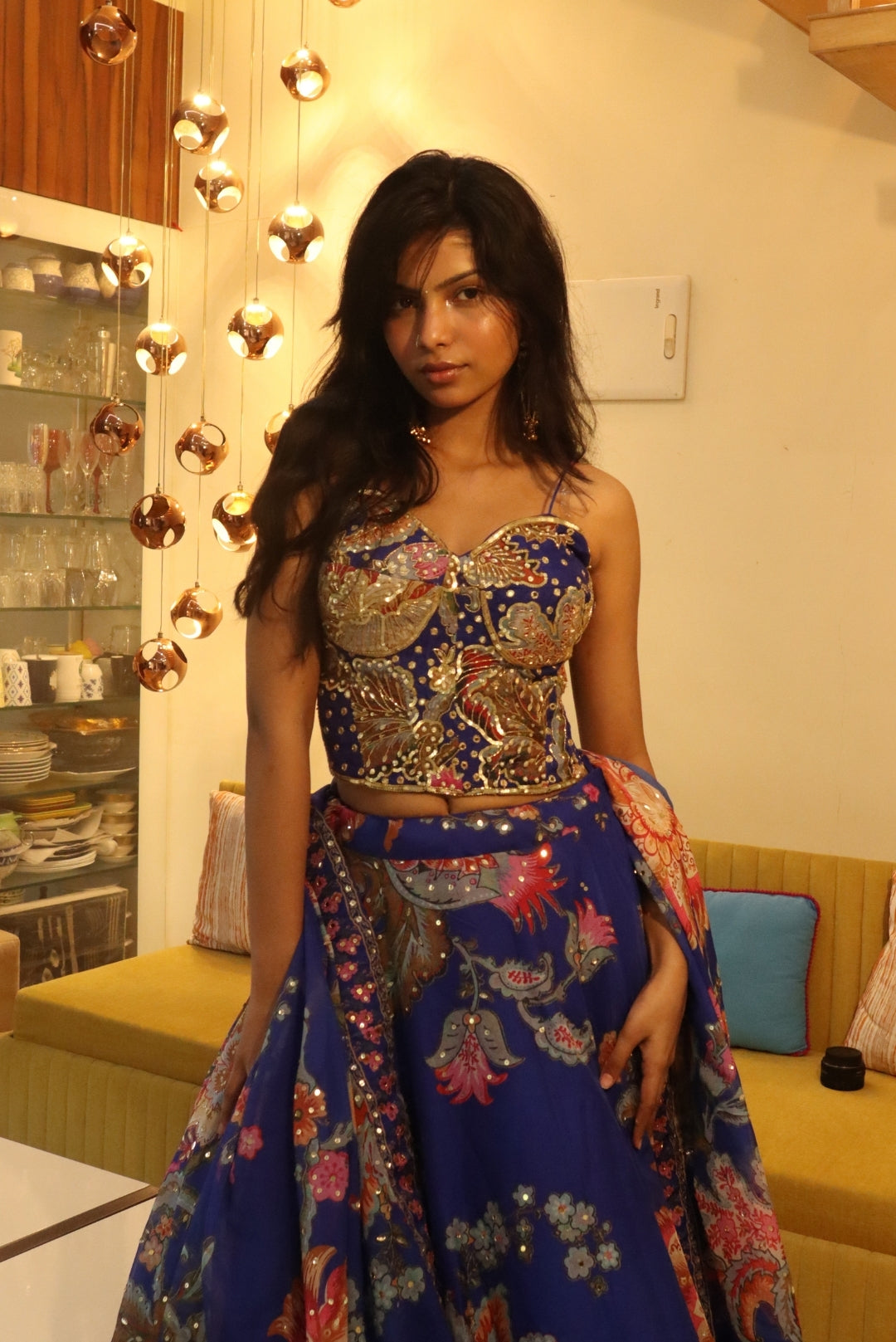 Blue Floral Corset Style Lehenga