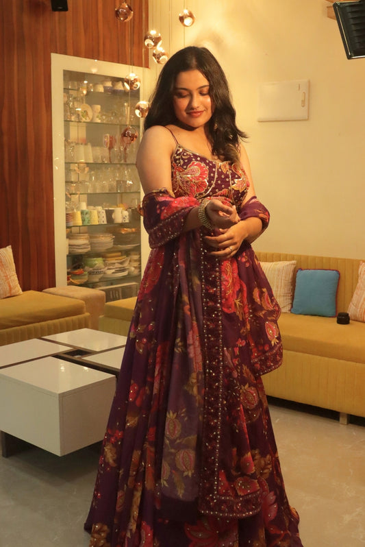 Burgundy Floral Lehenga