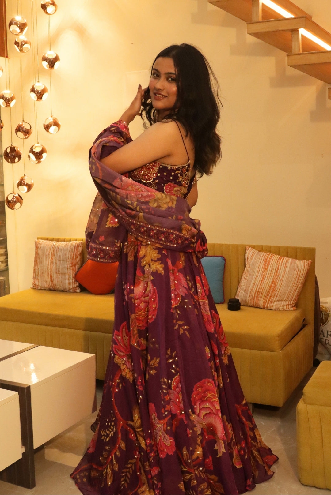 Burgundy Floral Lehenga