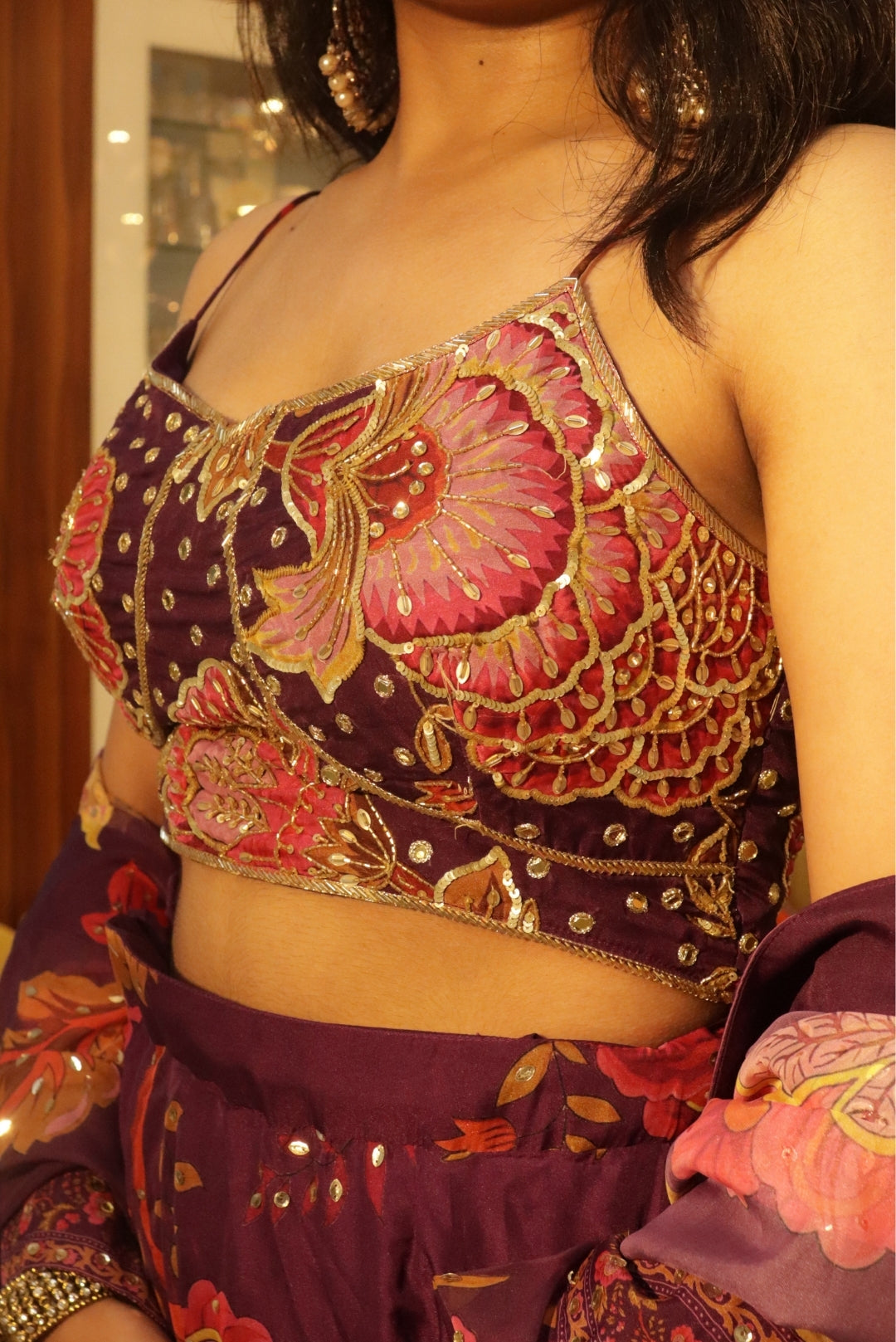 Burgundy Floral Lehenga
