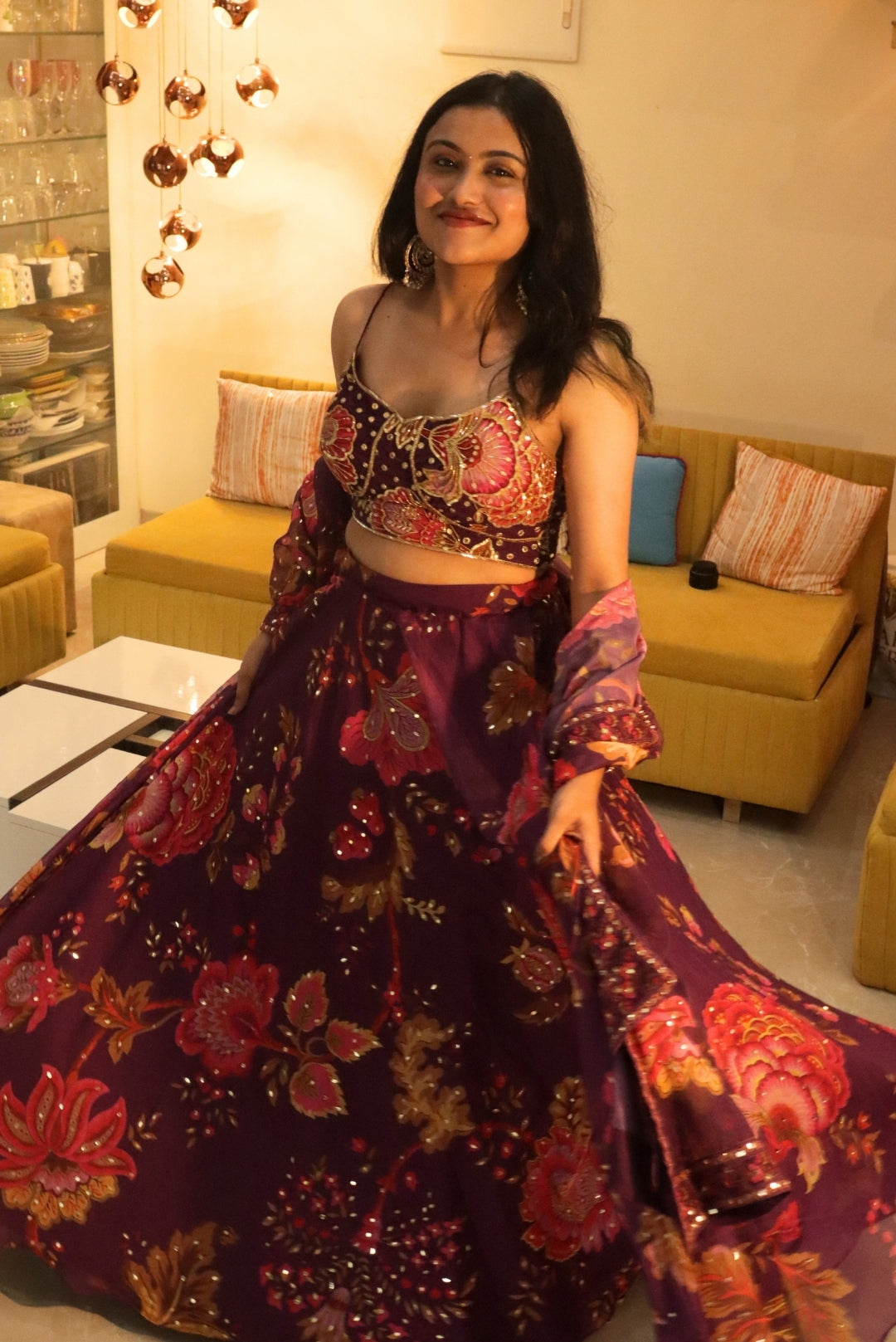 Burgundy Floral Lehenga