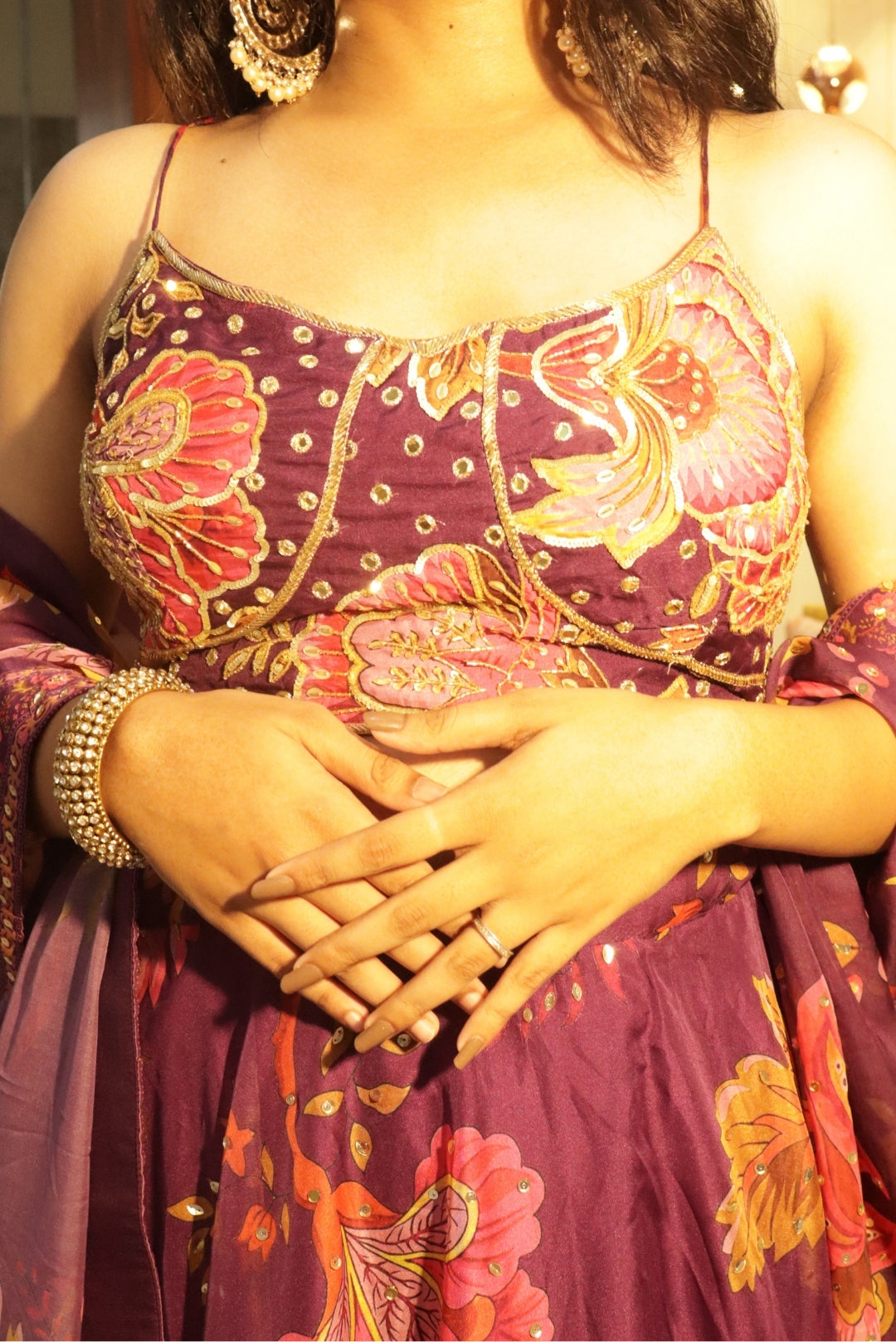 Burgundy Floral Lehenga