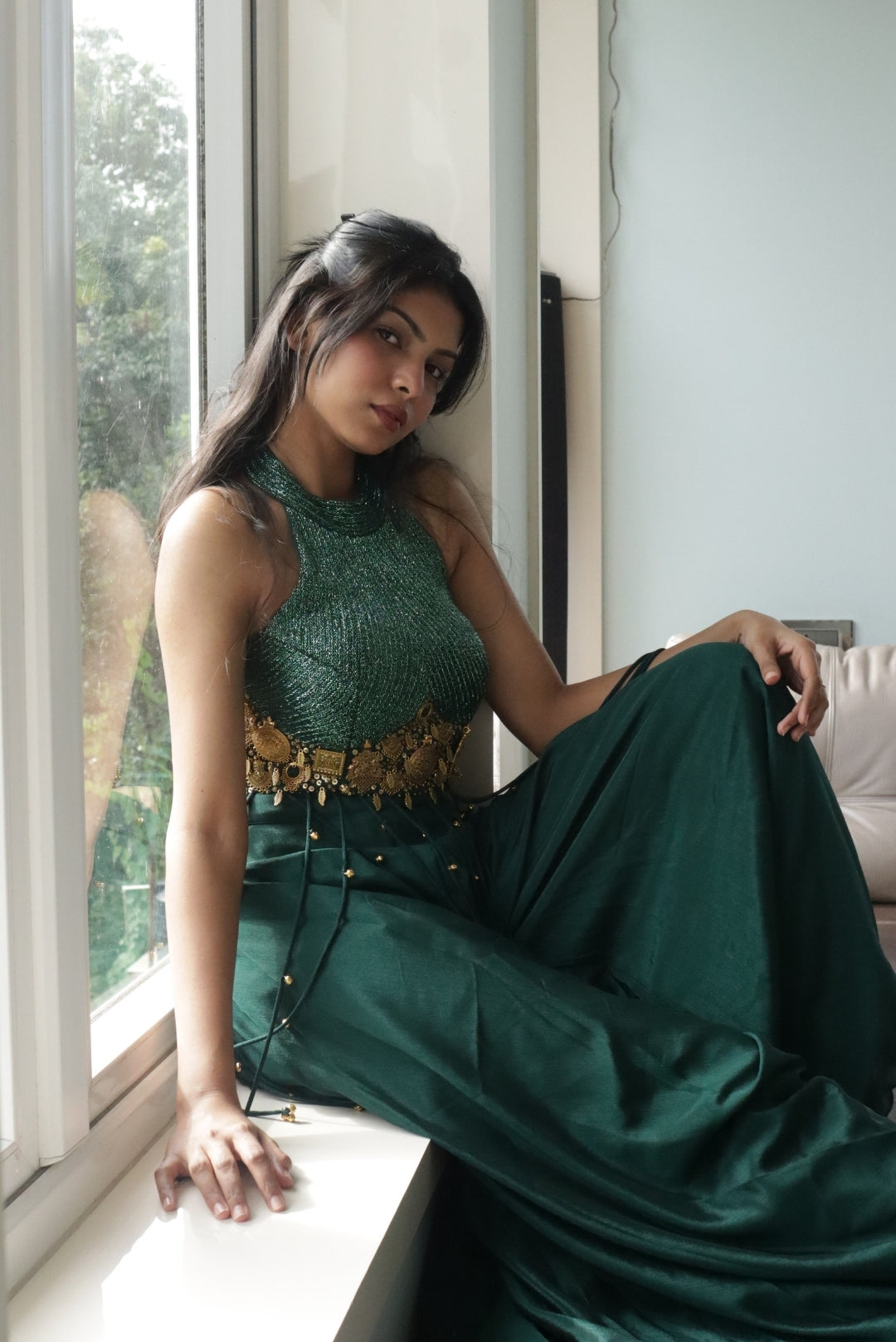 Embroidered Sequin Blouse & Flared Palazzo Set
