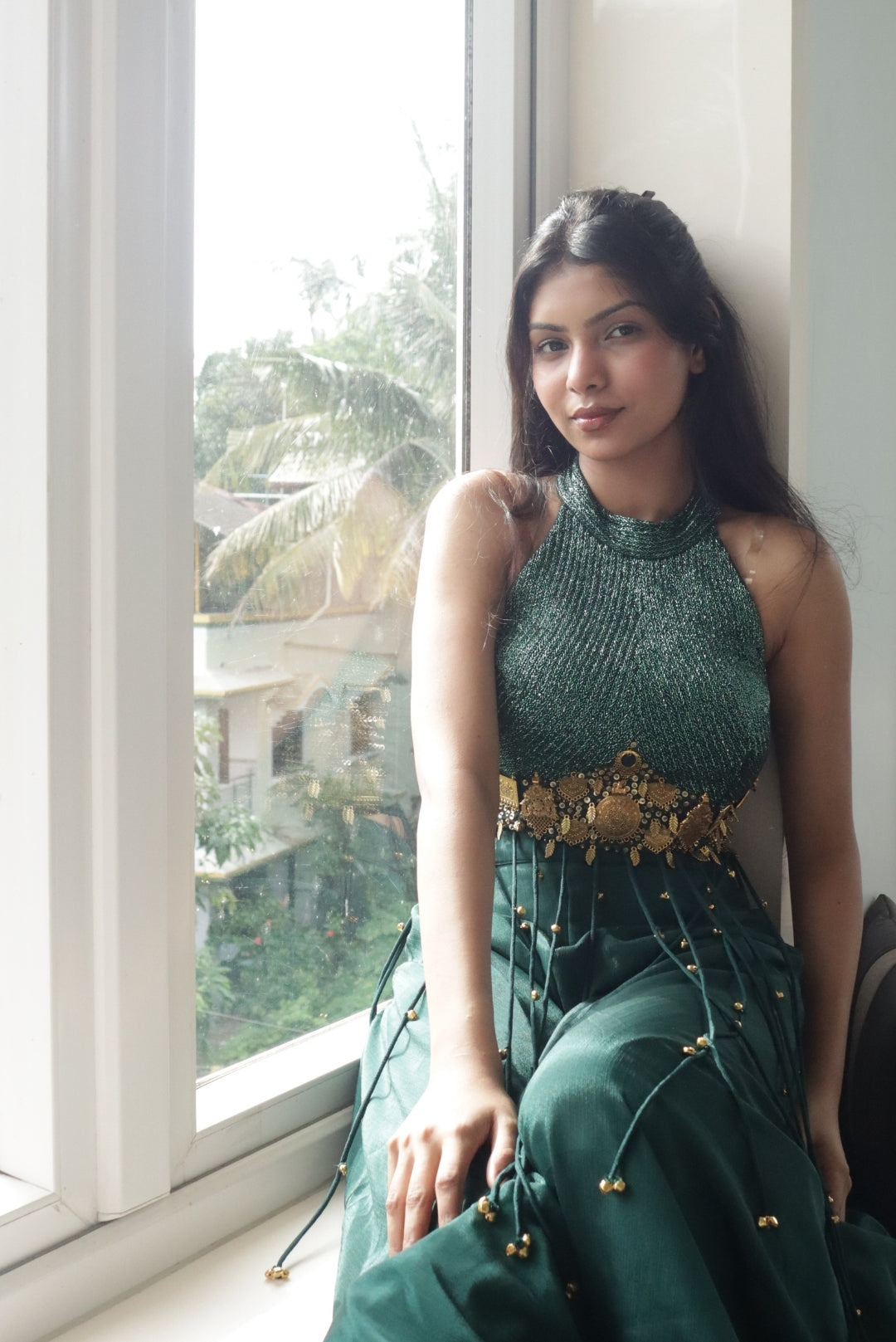 Embroidered Sequin Blouse & Flared Palazzo Set