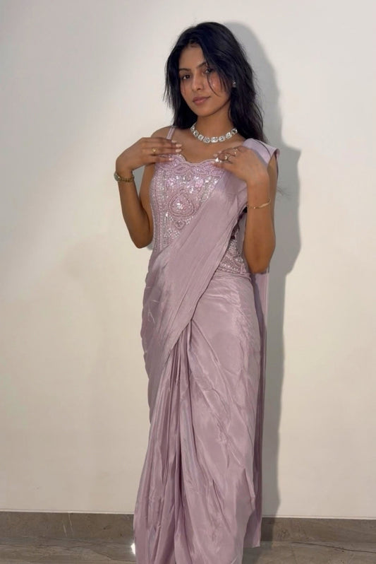 Lilac Sequin Corset Saree