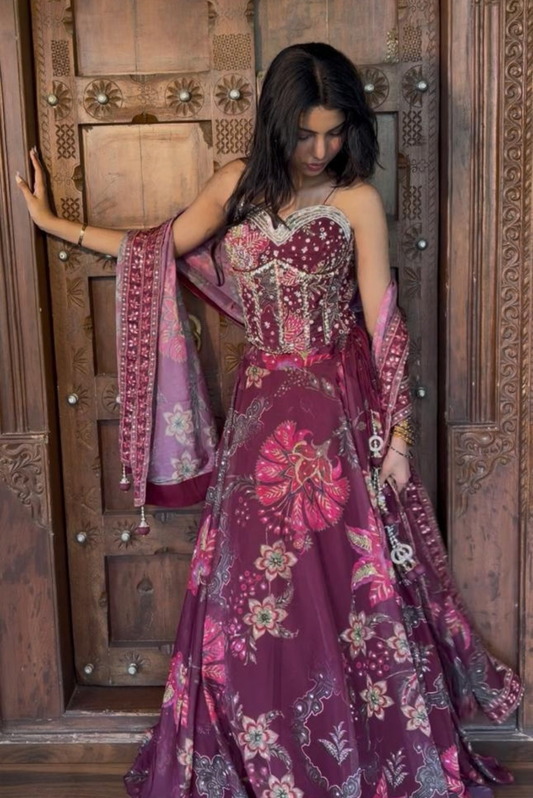 Maroon Floral Lehenga