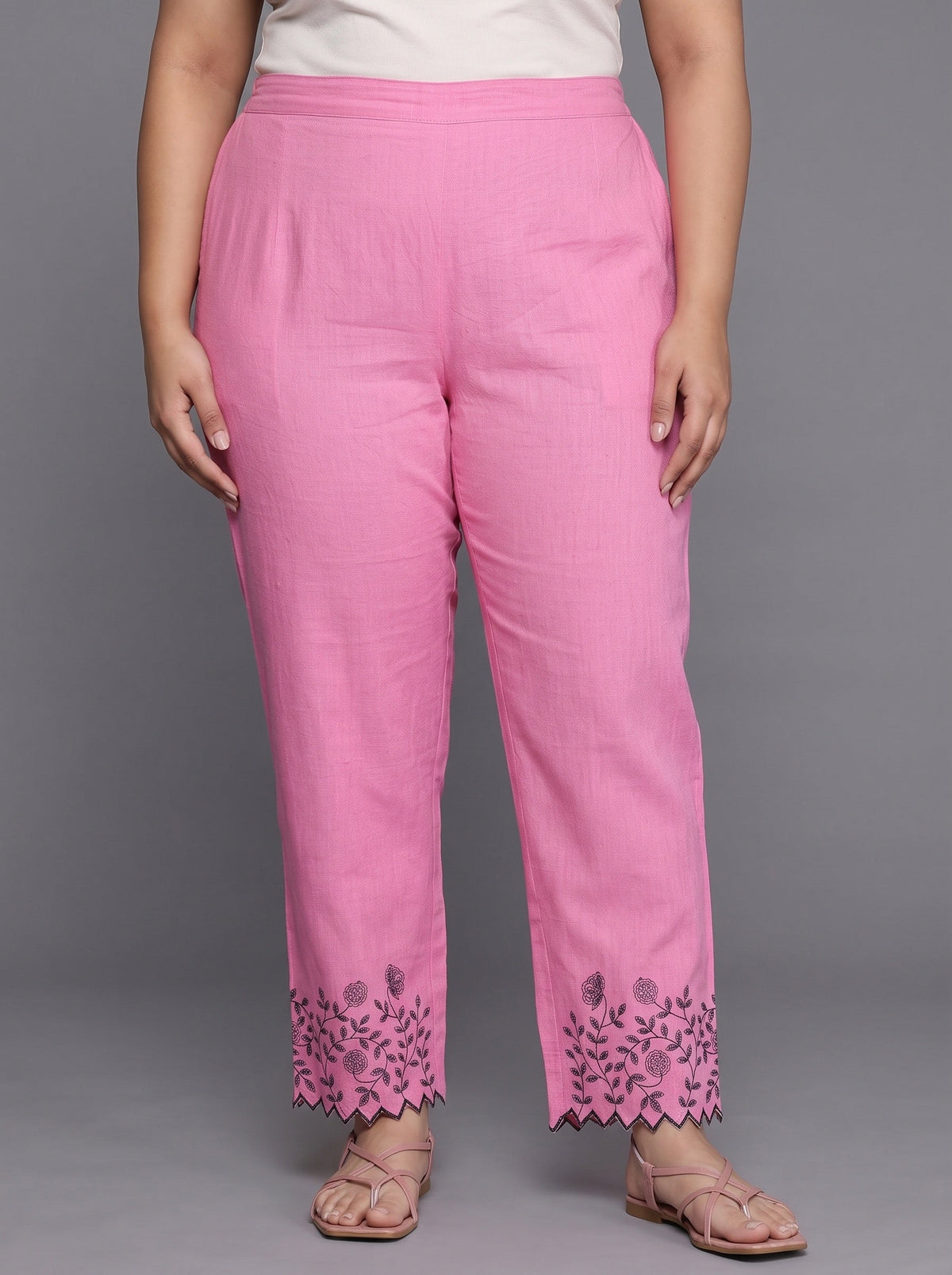 Plus Size Pink Woven Design Cotton Straight Suit With Dupatta
