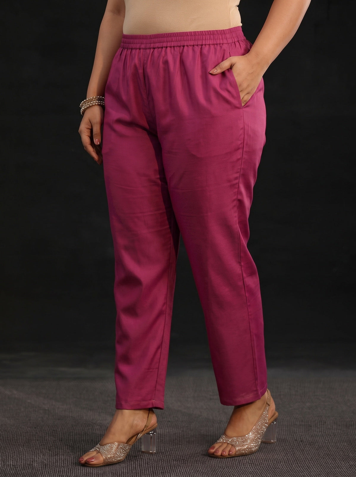 Plus Size Pink Floral Embroidered Georgette Straight Suit Set