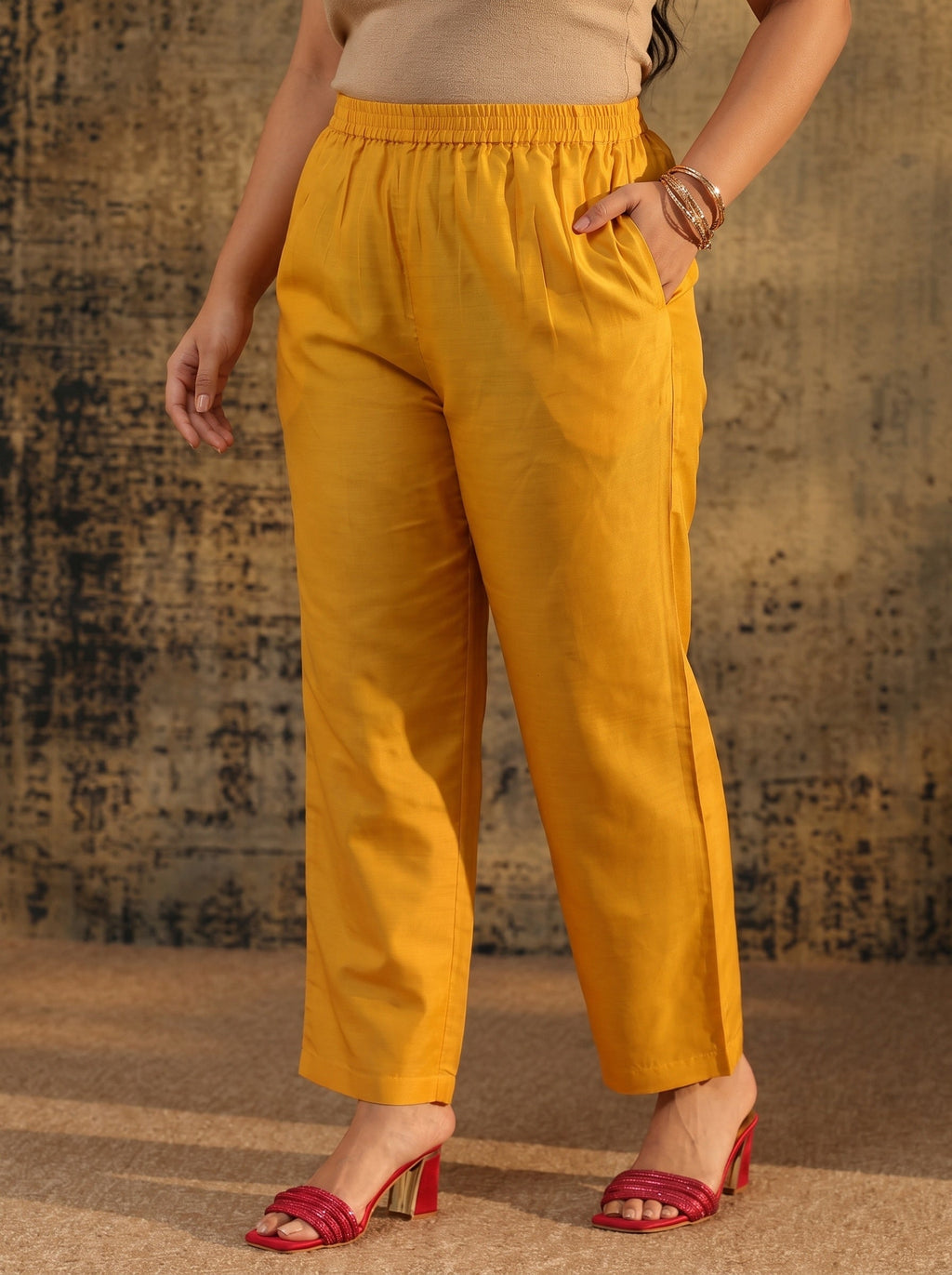 Plus Size Mustard Floral Printed Muslin Straight Suit Set