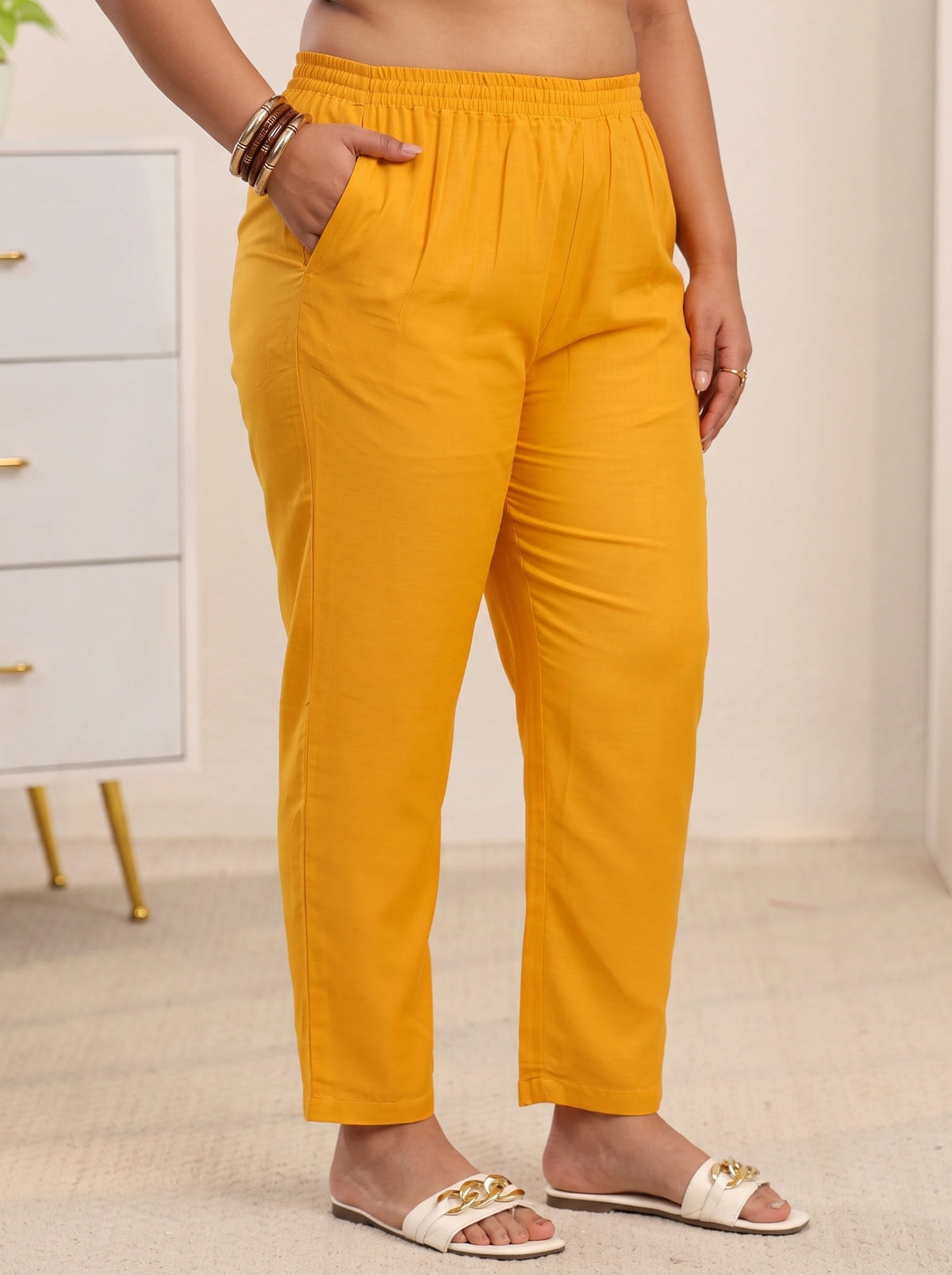 Plus Size Mustard Floral Printed Muslin Straight Suit Set