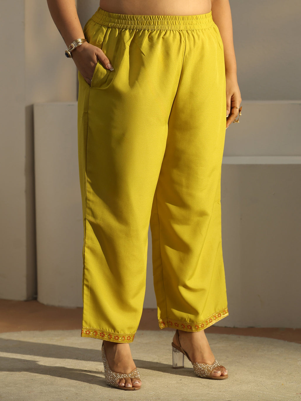 Plus Size Lime Green Woven Design Silk Blend Straight Suit Set With Dupatta