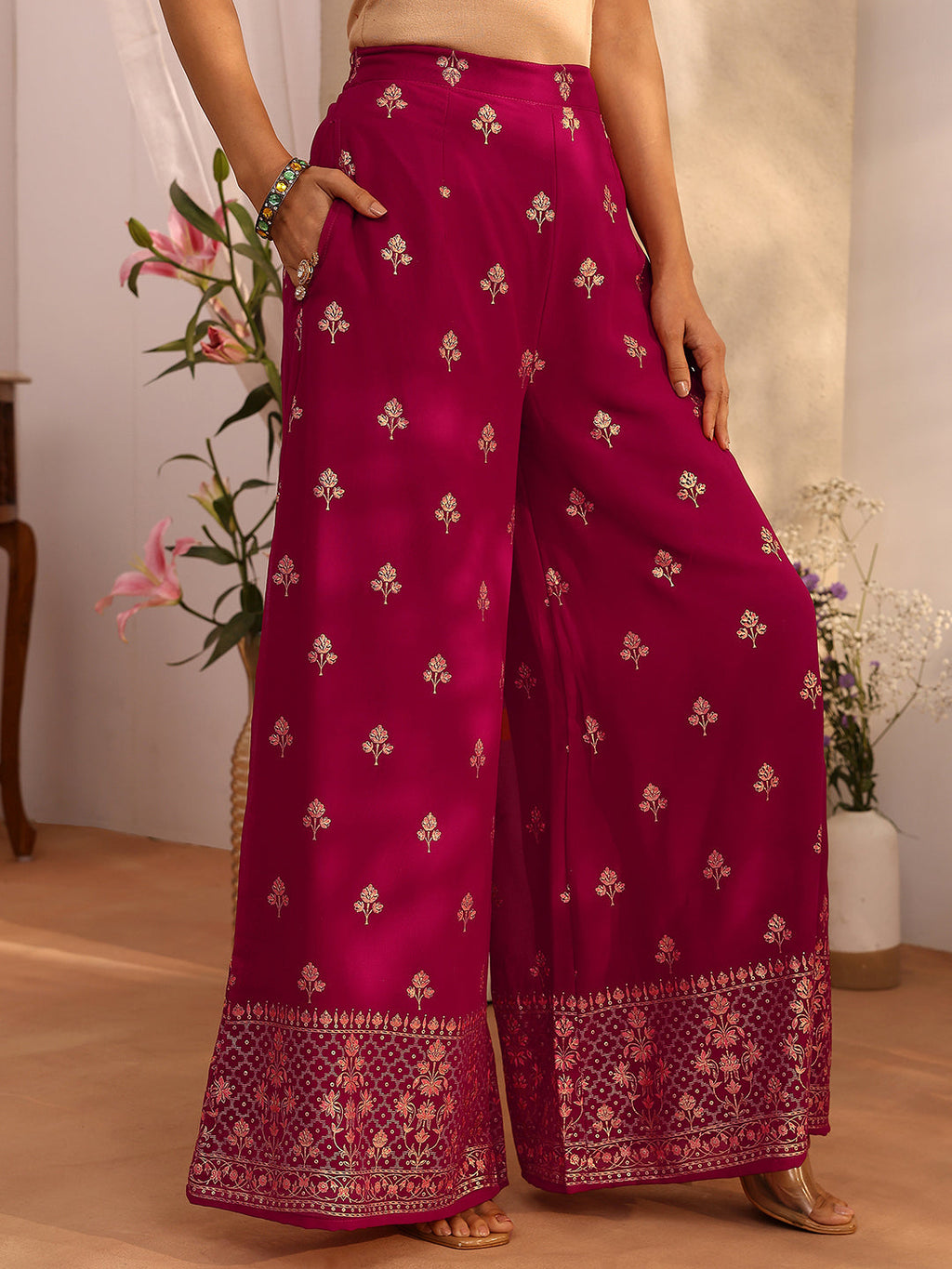 sanjhshringar Pink Embroidered Georgette Straight Suit Set With Dupatta