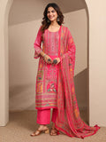 sanjhshringar Pink Printed Silk blend Straight Suit Set With Dupatta