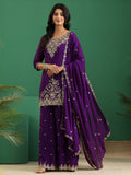 sanjhshringar Imperial Purple Paisley Embellished Chinon Palazzo Suit Set