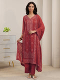 sanjhshringar Rust Red Floral Embroidered Georgette Straight Suit Set