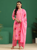 sanjhshringar Pink Floral Printed Muslin A-Line Suit Set