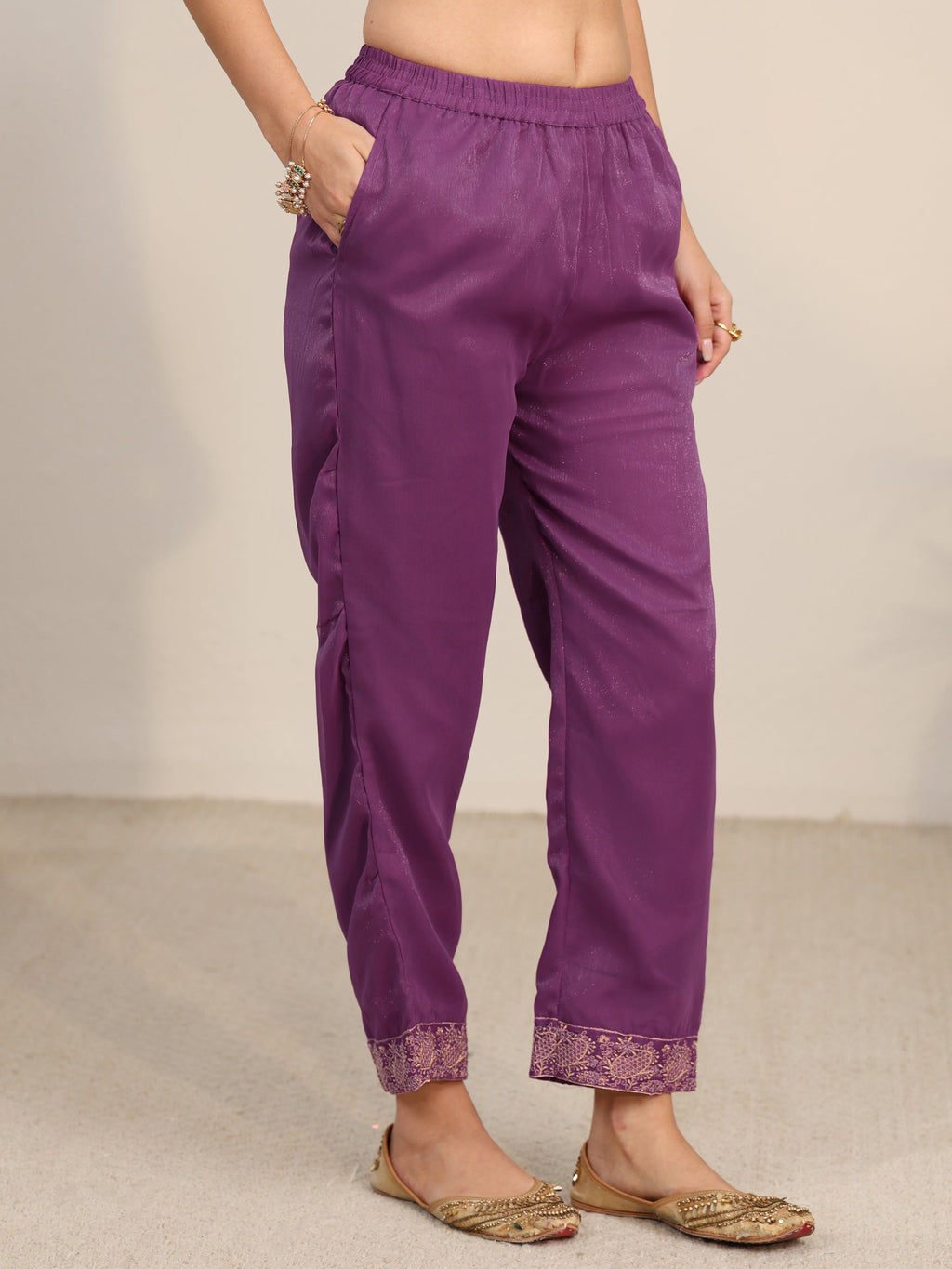 sanjhshringar Burgundy Embroidered Chinon Straight Suit Set