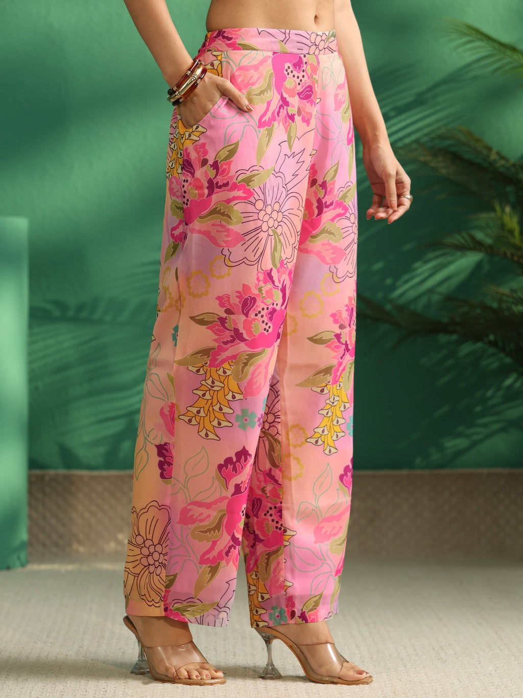 sanjhshringar Pink Floral Printed Chiffon A-Line Kurta Set
