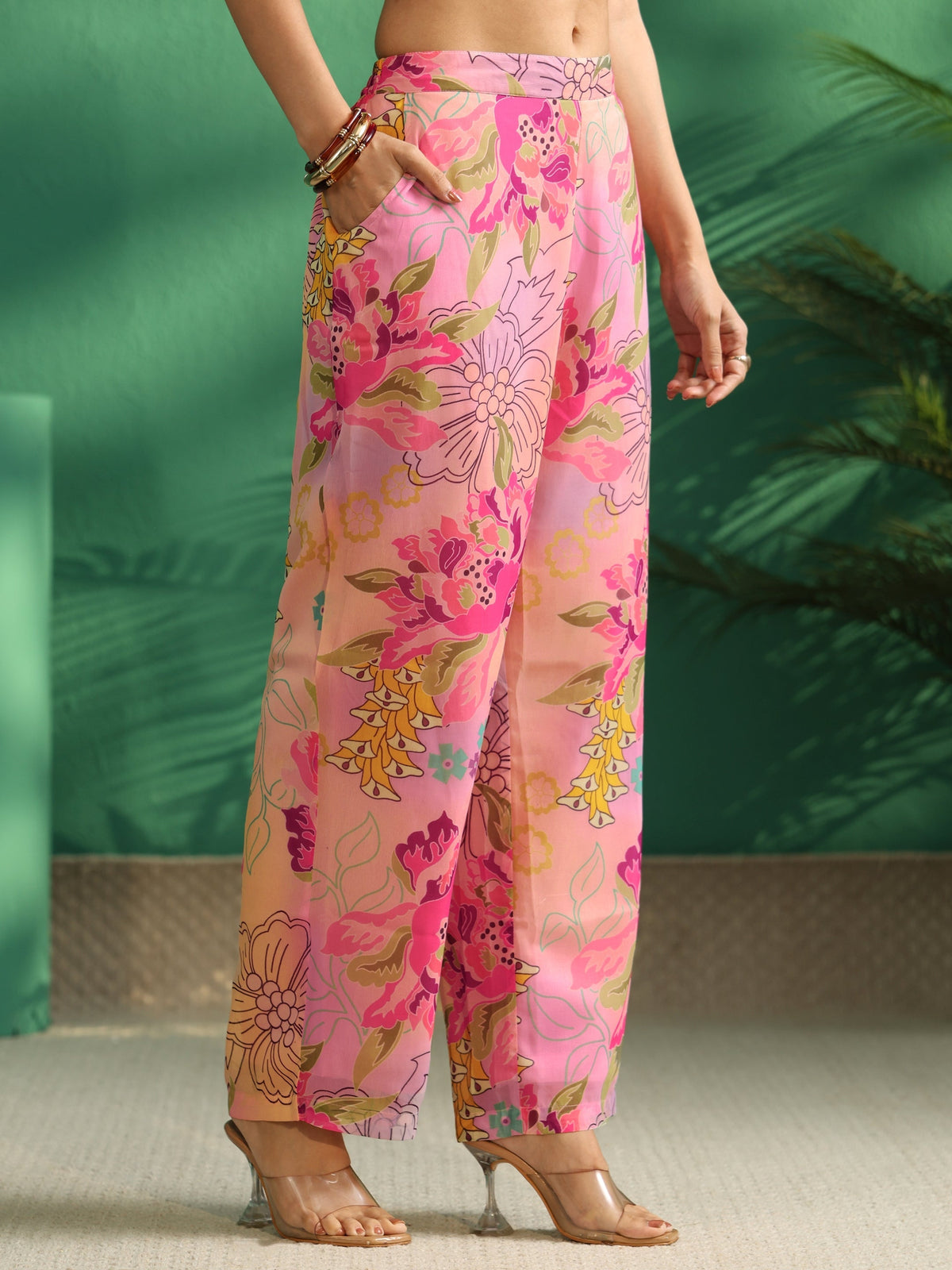 sanjhshringar Pink Floral Printed Chiffon A-Line Kurta Set