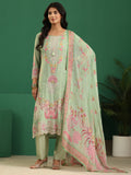 sanjhshringar Pista Green Floral Embroidered Crepe Straight Suit Set