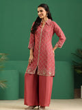 sanjhshringar Art Dusty Rose Pink Embellished Chinon Co-Ord Set