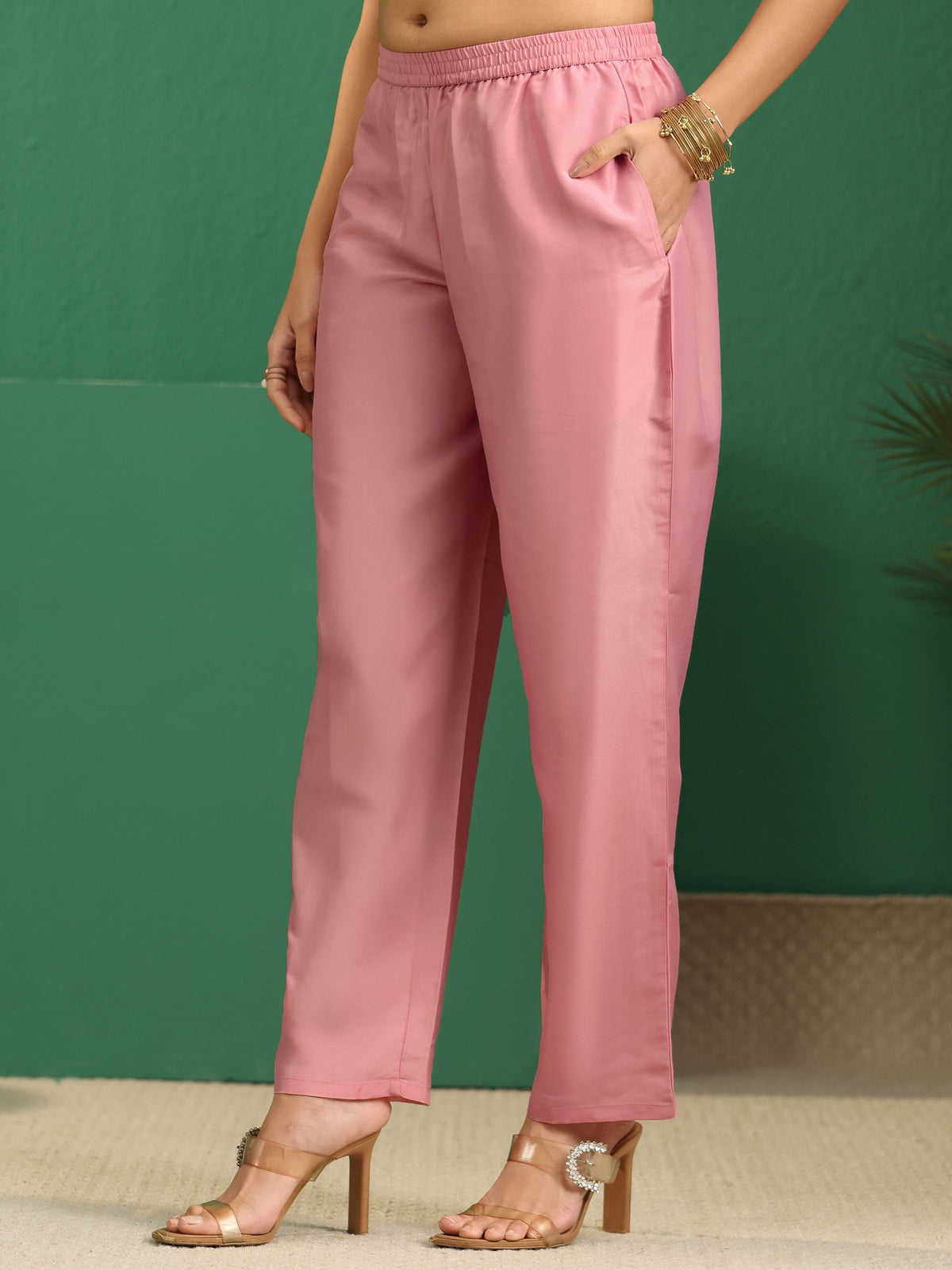 sanjhshringar Dusty Rose Pink Floral Embroidered Organza Straight Suit Set