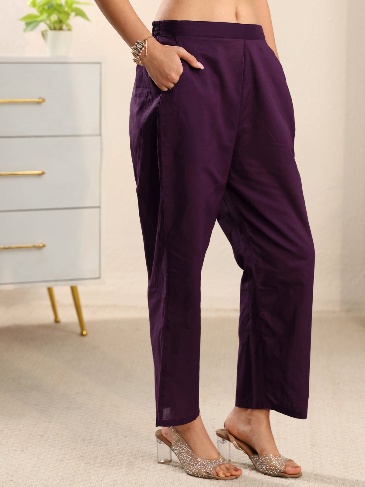 sanjhshringar Aubergine Purple Embroidered Chanderi Silk Straight Suit Set