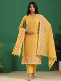 sanjhshringar Yellow Floral Embroidered Chanderi Silk Straight Suit Set