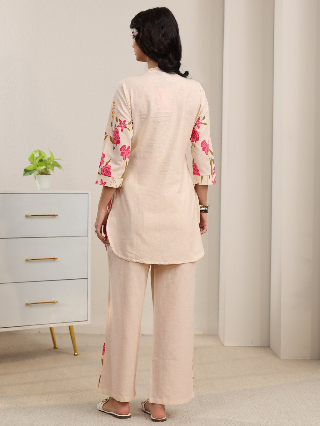 sanjhshringar Off White Floral Printed Cotton Co-Ord Set