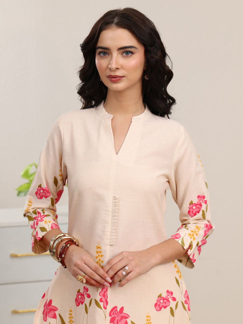 sanjhshringar Off White Floral Printed Cotton Co-Ord Set