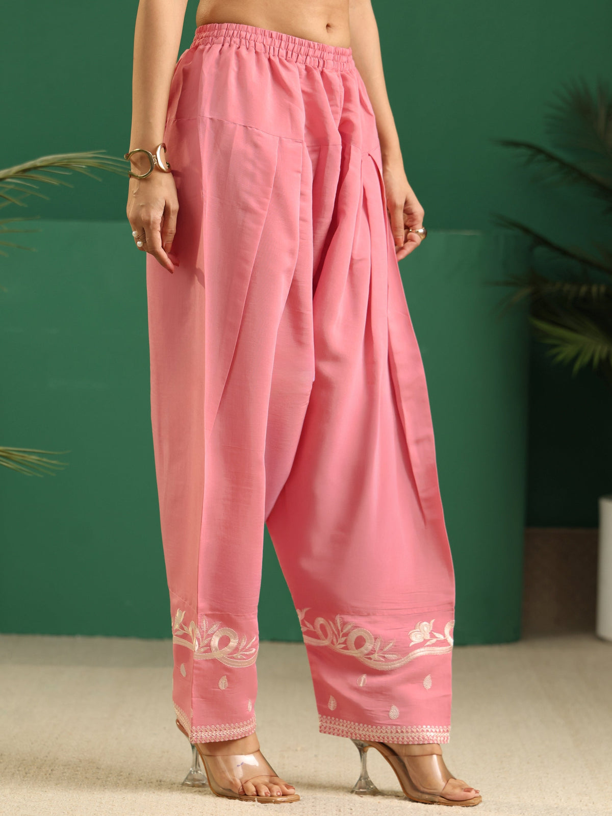 sanjhshringar Baby Pink Floral Embroidered Silk Blend Farshi Suit Set