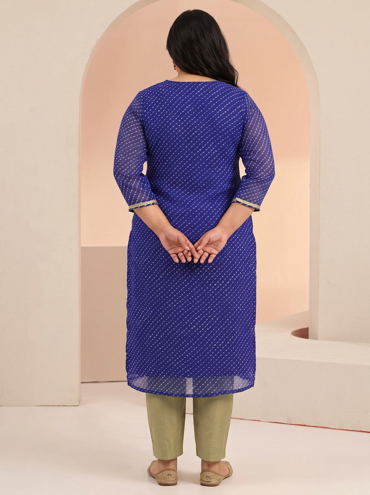Plus Size Cobalt Blue Printed Chiffon Straight Kurta