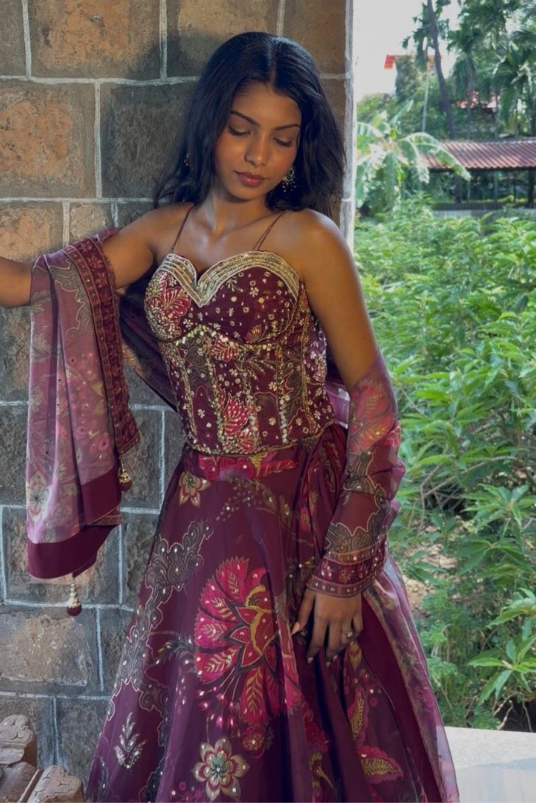 Maroon Floral Lehenga