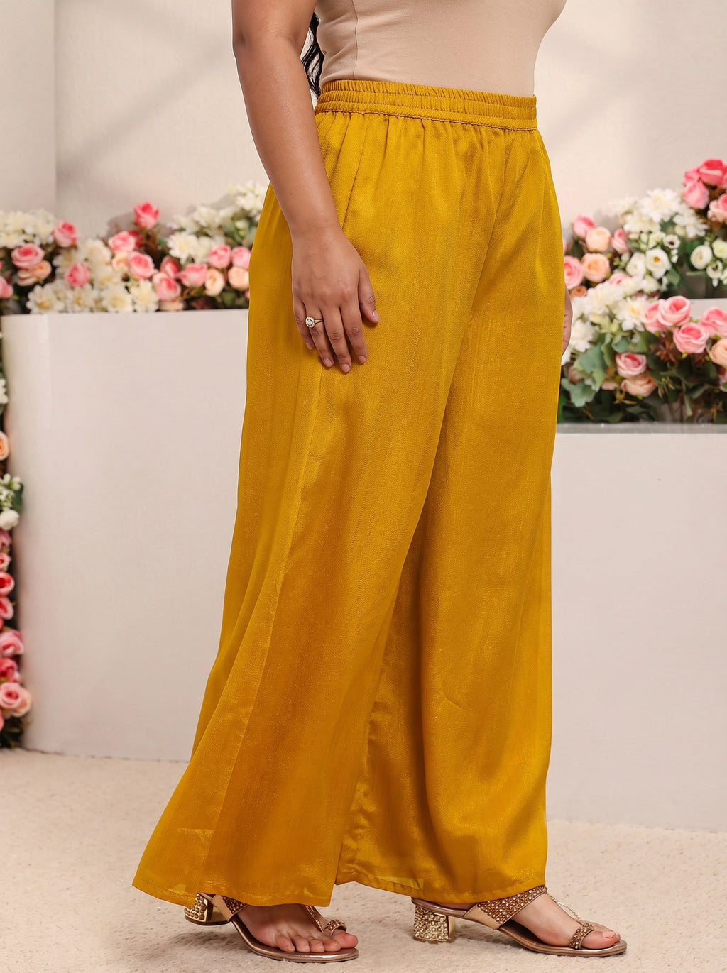 Plus Size Mustard Floral Embroidered Silk Blend Straight Suit Set With Dupatta