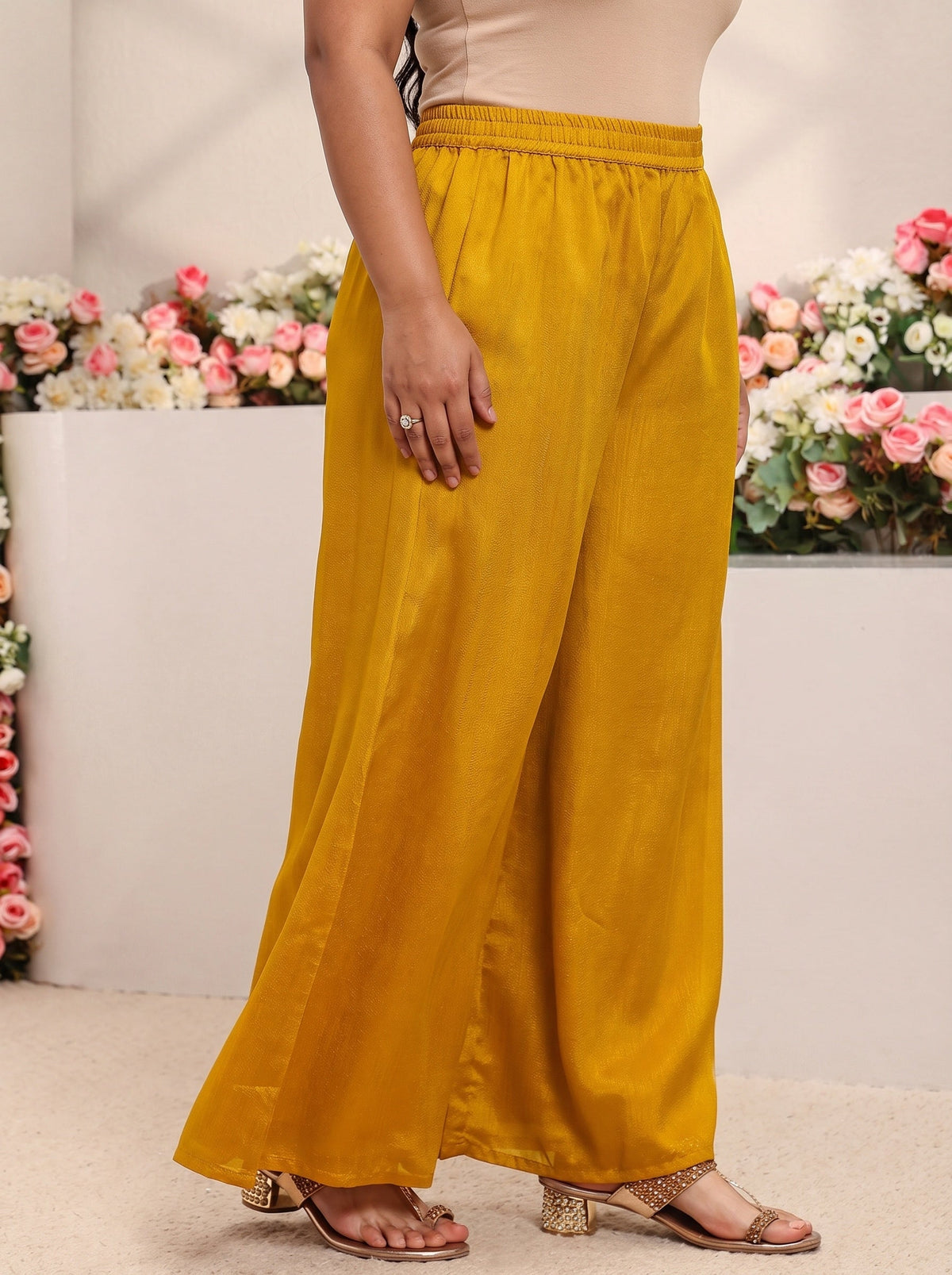 Plus Size Mustard Floral Embroidered Silk Blend Straight Suit Set With Dupatta