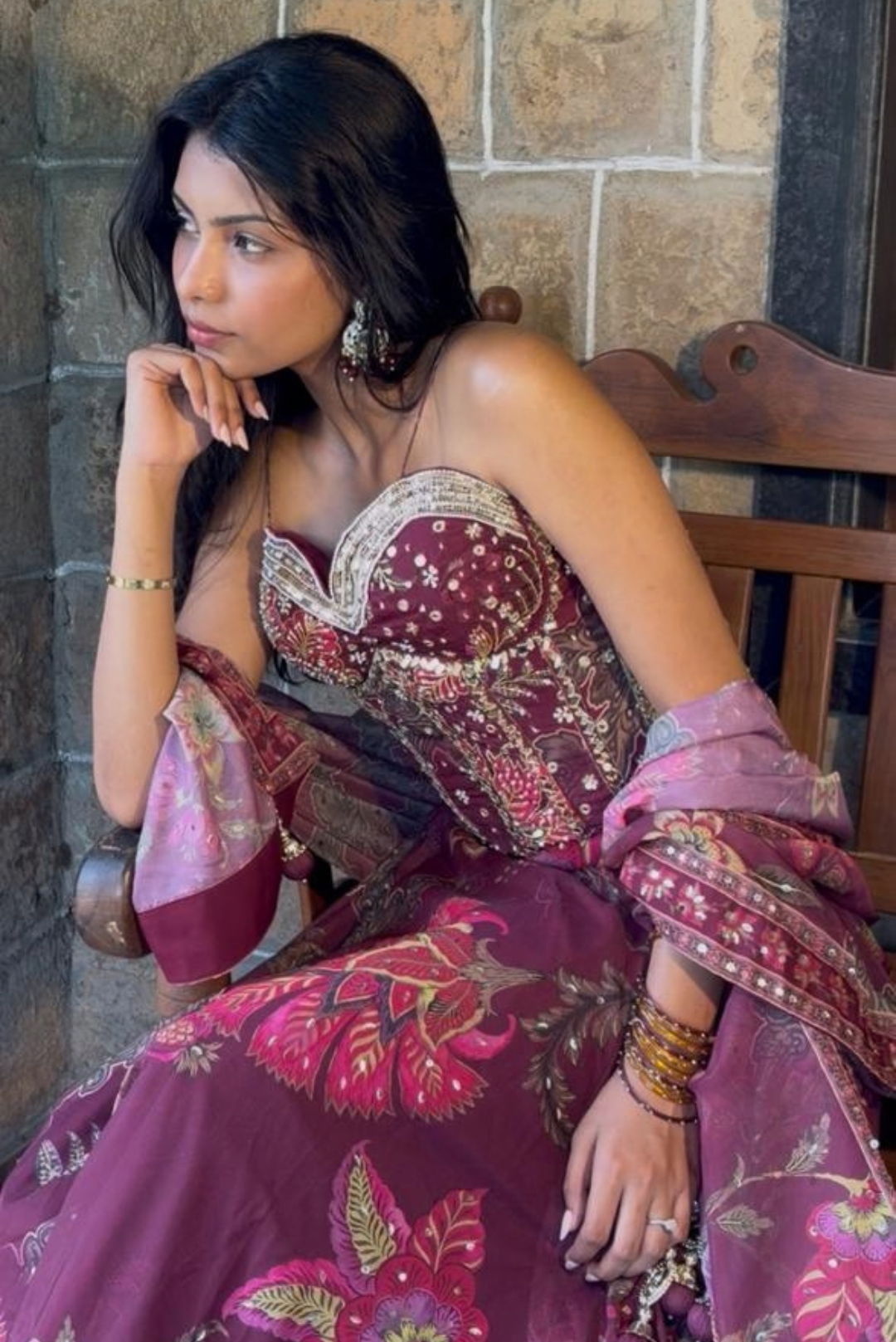Maroon Floral Lehenga