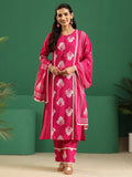 sanjhshringar Fuchsia Pink Floral Printed Cotton Straight Suit Set