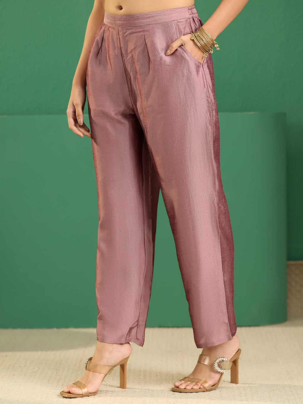 sanjhshringar Mauve Embellished Chanderi Silk Straight Suit Set