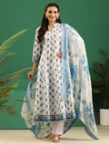sanjhshringar White Floral Printed Cotton Anarkali Suit Set