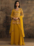sanjhshringar Art Mustard Embroidered Georgette A-Line Suit Set With Dupatta