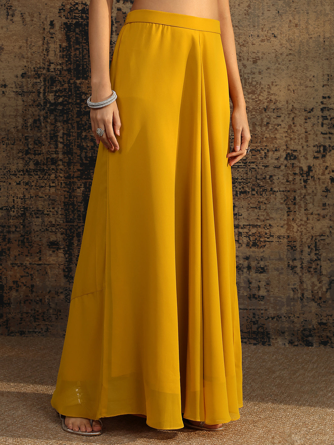 sanjhshringar Art Mustard Embroidered Georgette A-Line Suit Set With Dupatta