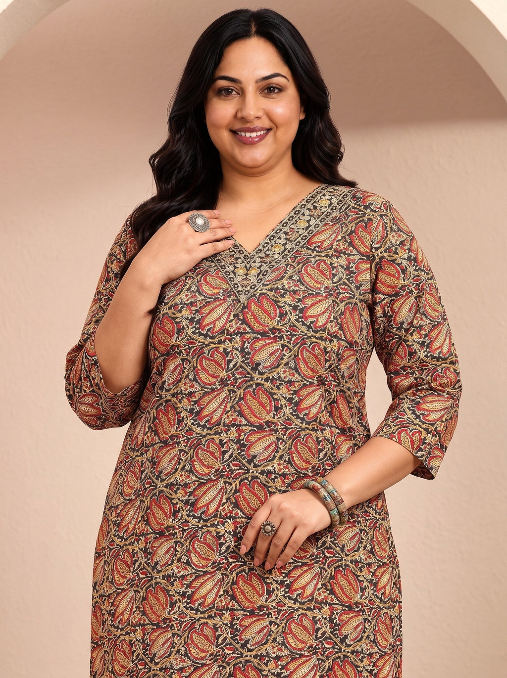 Plus Size Black Printed Cotton Blend Straight Suit Set With Dupatta