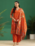 sanjhshringar Orange Heritage Print Cotton Straight Suit Set