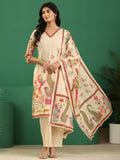 sanjhshringar Cream Heritage Print Cotton Straight Suit Set