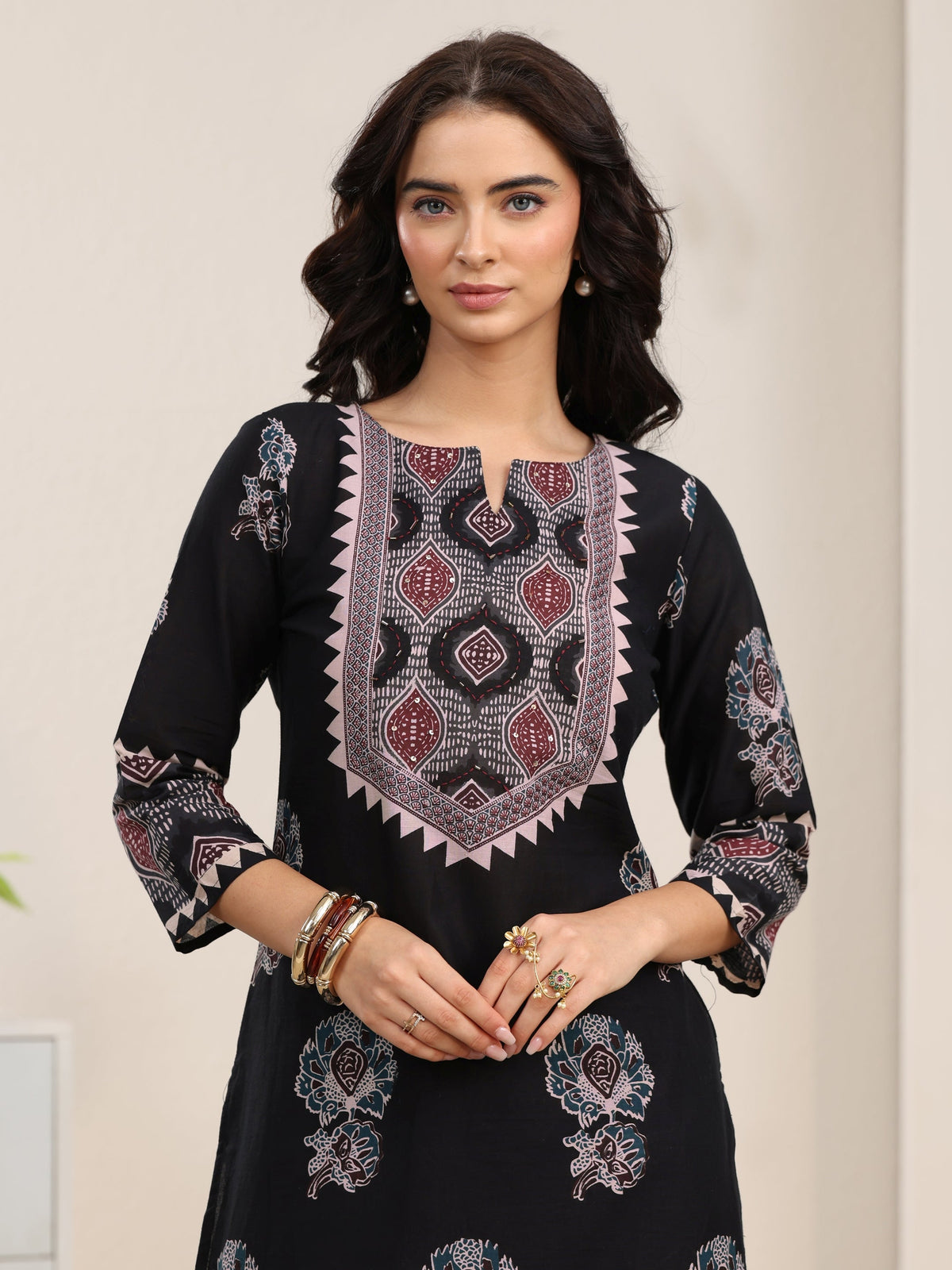 sanjhshringar Black Ajrakh Cotton Straight Suit Set